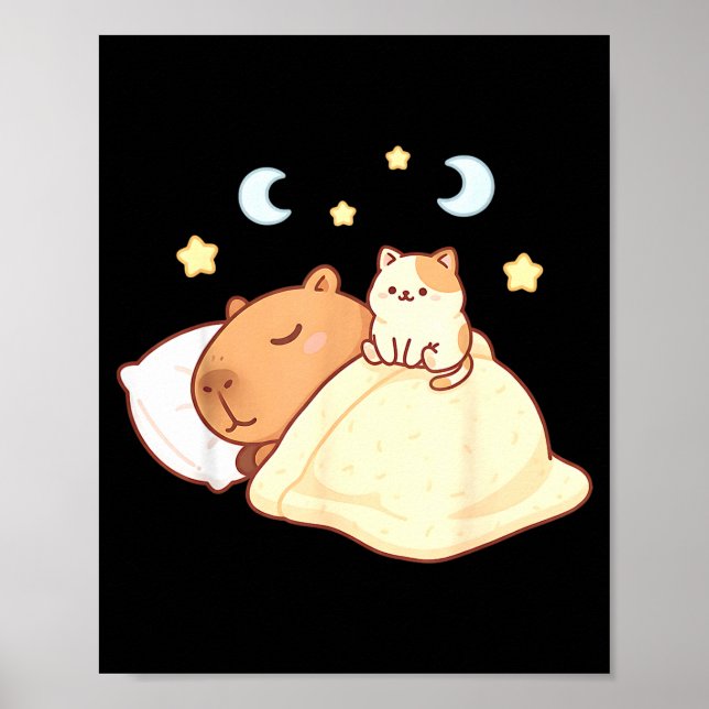Cute Capybara Kawaii Sleep Pajamas Sleepybara Cat  Poster (Front)