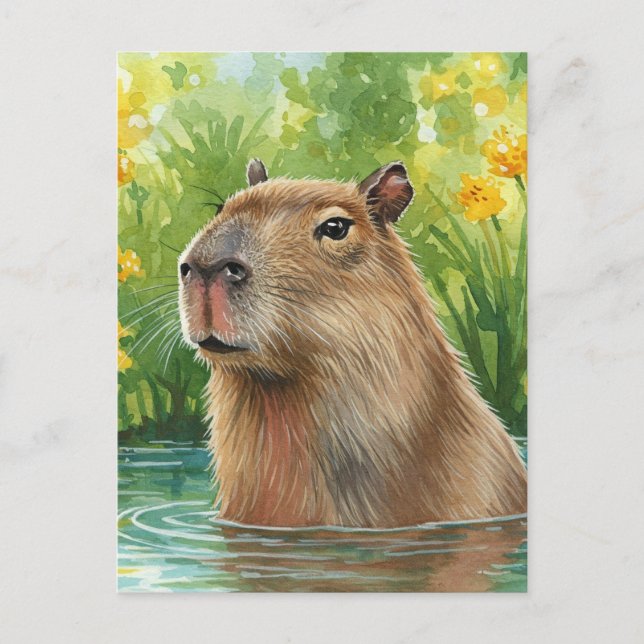 Cute Capybara Nature Water River Postcard (Front)