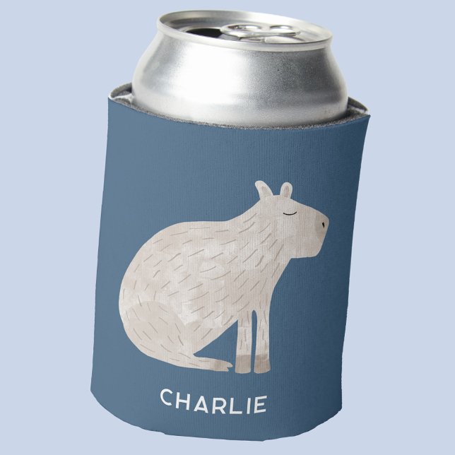 Cute Capybara Personalized Can Cooler (Fun personalized custom name capybara can cooler)