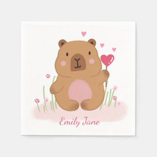 Cute Capybara Personalized Pink Baby Shower  Napkin