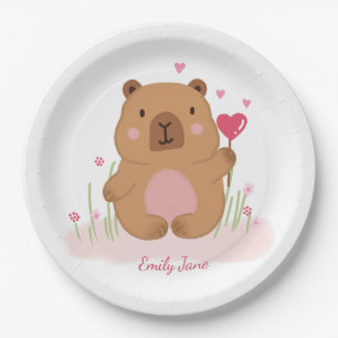 Cute Capybara Personalized Pink Baby Shower  Paper Plate