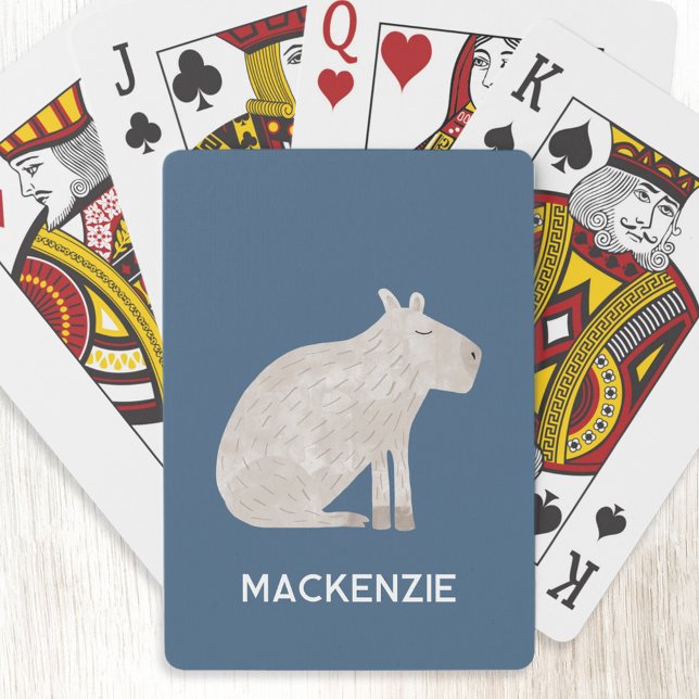 Cute Capybara Personalized Playing Cards (Fun Capybara personalized custom name playing cards for animal lovers)