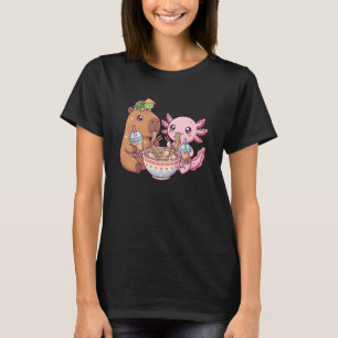 Cute Capybara Pink Axolotl Ramen Turtle Bubble Tea T-Shirt