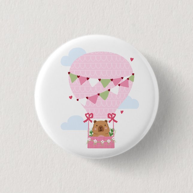 Cute Capybara Pink Birthday Party 1 Inch Round Button (Front)