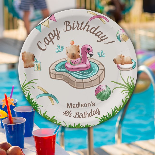 Cute Capybara Pool Party Paper Plate (Creator Uploaded)