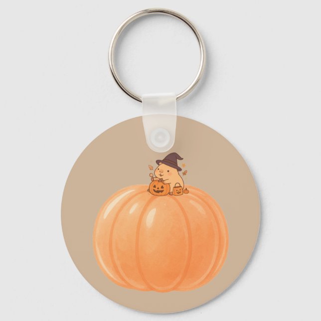 Cute Capybara Pumpkin Halloween Keychain (Front)