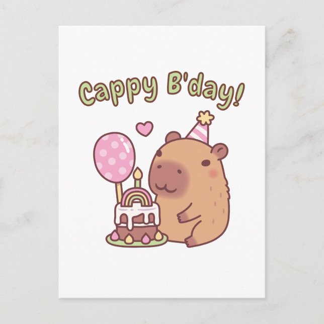 Cute Capybara Rainbow Birthday Cake Cappy Bday Postcard (Front)
