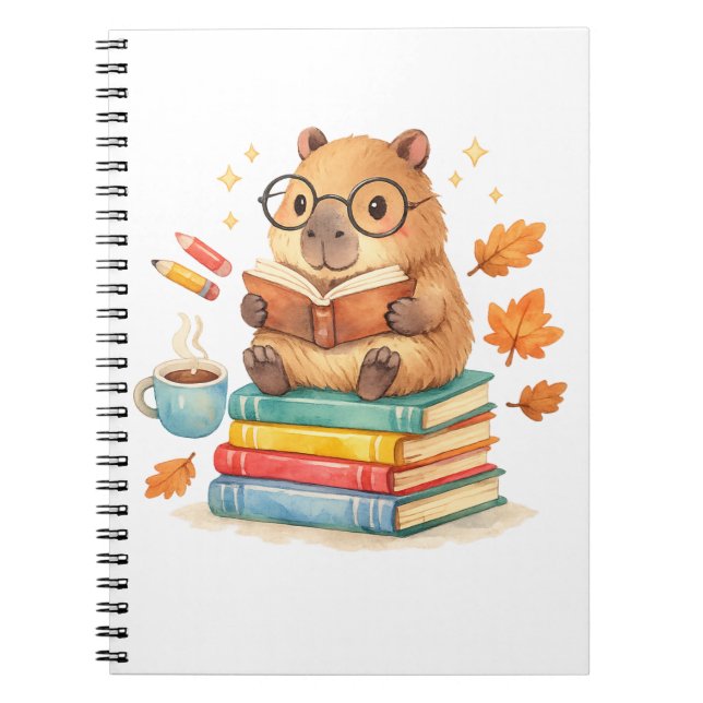 Cute Capybara Reading Books Watercolor  (Front)