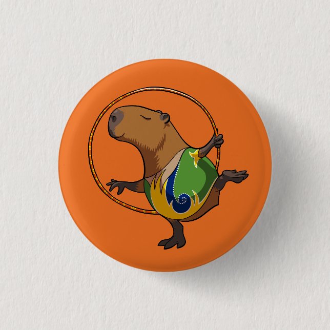 Cute Capybara Rhythmic Gymnastics Hoop Cartoon 1 Inch Round Button (Front)