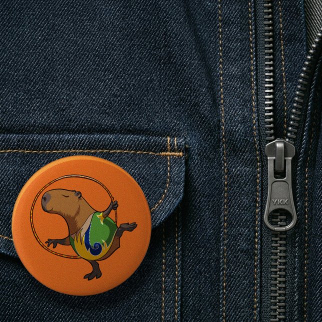 Cute Capybara Rhythmic Gymnastics Hoop Cartoon 2 Inch Round Button (Creator Uploaded)