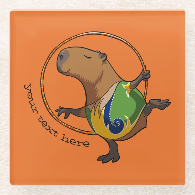 Cute Capybara Rhythmic Gymnastics Hoop Cartoon Glass Coaster (Front)