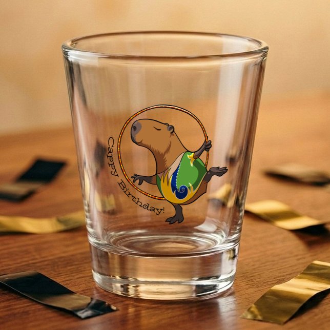 Cute Capybara Rhythmic Gymnastics Hoop Cartoon Shot Glass (Creator Uploaded)