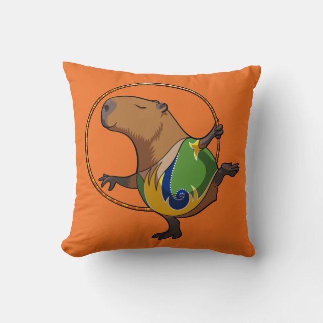 Cute Capybara Rhythmic Gymnastics Hoop Cartoon Throw Pillow (Front)