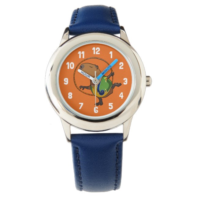Cute Capybara Rhythmic Gymnastics Hoop Cartoon Watch (Front)