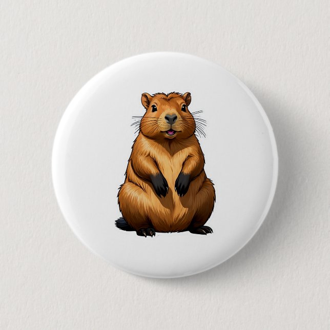 Cute Capybara Rodent Animal Illustration 2 Inch Round Button (Front)