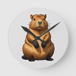 Cute Capybara Rodent Animal Illustration Round Clock