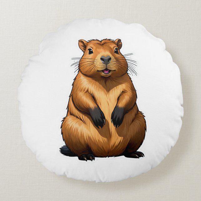 Cute Capybara Rodent Animal Illustration Round Pillow (Front)