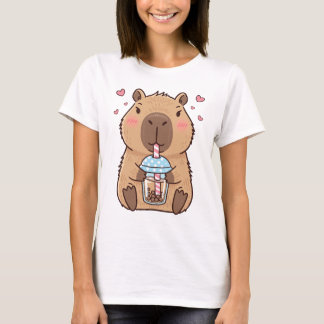 Cute Capybara Sipping Boba Tea Chill Vibes Art T-Shirt