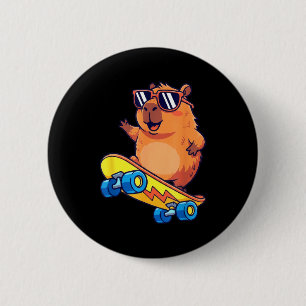 Cute Capybara Skateboarding Chill Animal Lover Art 2 Inch Round Button