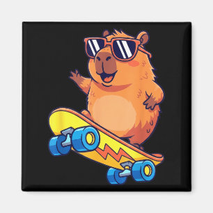 Cute Capybara Skateboarding Chill Animal Lover Art Magnet