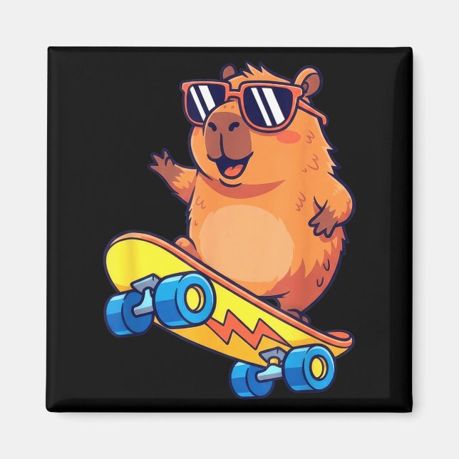 Cute Capybara Skateboarding Chill Animal Lover Art Magnet (Front)