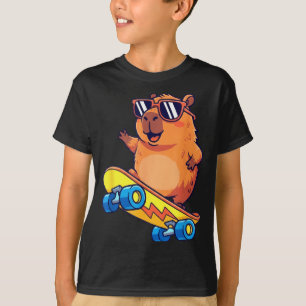 Cute Capybara Skateboarding Chill Animal Lover Art T-Shirt