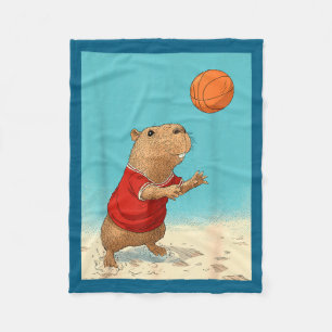 Cute Capybara Sports Funny Basketball Graphic Art Fleece Blanket