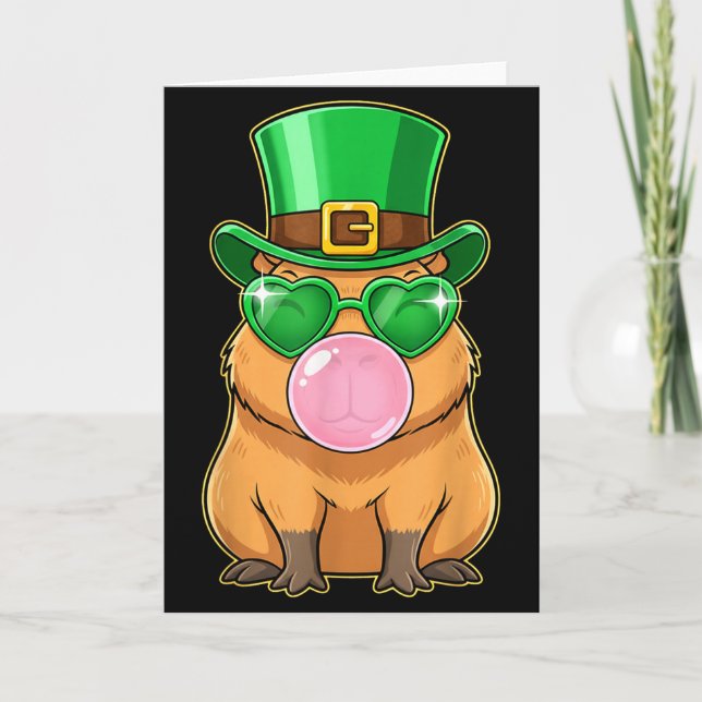 Cute Capybara St Patricks Day Capybara Bubble Gum  Card (Front)