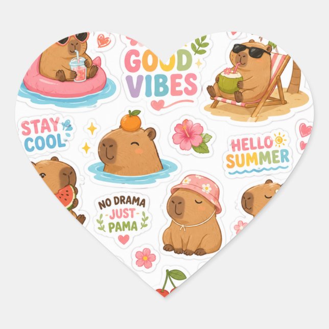 Cute Capybara Summer Vibes Sticker Sheet – Kawaii  (Front)