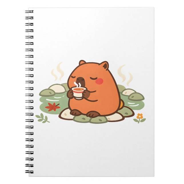 Cute Capybara Tea Time Onsen Hot Spring Notebook (Front)