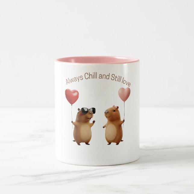 Cute Capybara Valentine Couple Balloon Coffee Mug (Center)