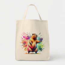 Cute Capybara Watercolor Art Grocery Tote Bag