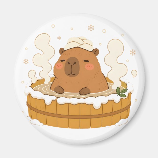 Cute Capybara Winter Onsen Snow Hot Spring Magnet (Front)