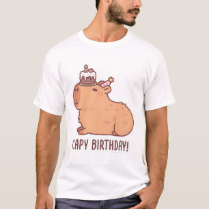 Cute Capybara With Birthday Cake On Head Capy Birt T-Shirt