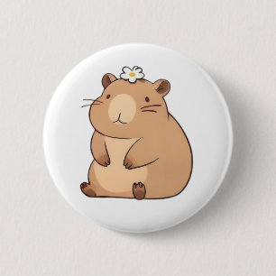 Cute Capybara with Daisy Flower Kawaii Design 2 Inch Round Button