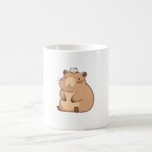 Cute Capybara with Daisy Flower Kawaii Design Coffee Mug