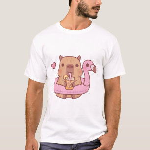 Cute Capybara With Flamingo Pool Float For Summer  T-Shirt