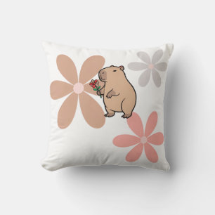 Cute Capybara With Flower Throw Pillow