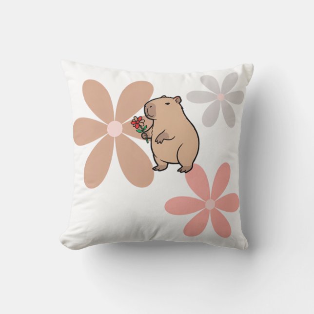 Cute Capybara With Flower  Throw Pillow (Front)