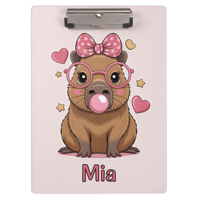 Cute Capybara with Glasses and Bubblegum Clipboard (Front)