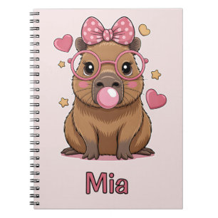 Cute Capybara with Glasses and Bubblegum Notebook