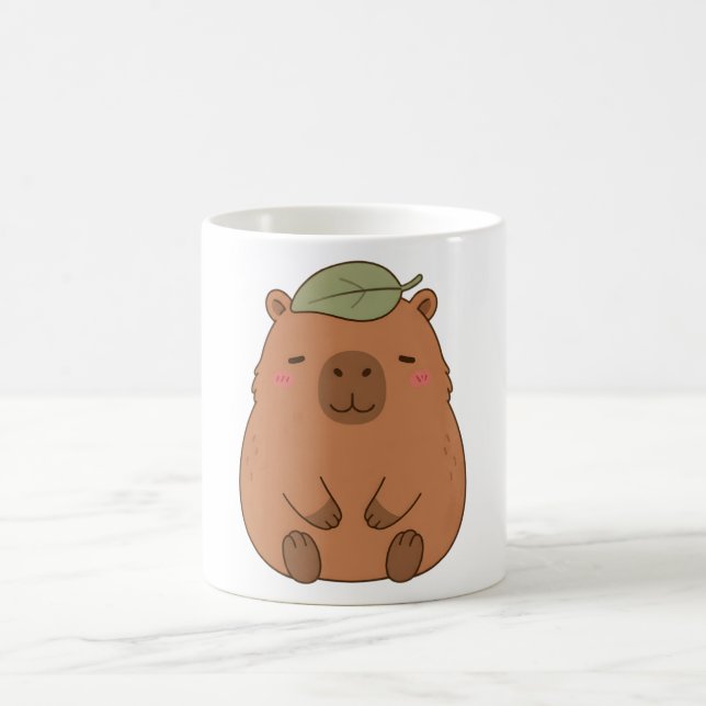 Cute Capybara With Green Leaf On Head Mug (Center)