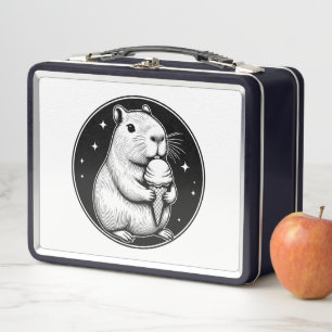 Cute Capybara with Ice Cream Cone Kawaii Metal Lunch Box