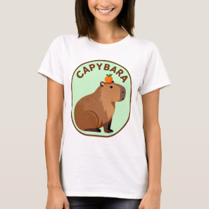 Cute Capybara with Orange On Head Funny Animal T-Shirt