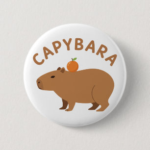 Cute Capybara With Orange On Head Minimalist Meme 2 Inch Round Button