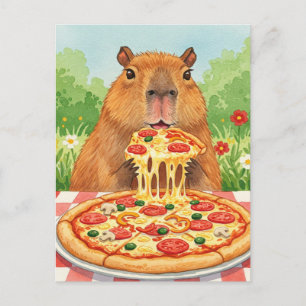 Cute Capybara with Pizza Postcard