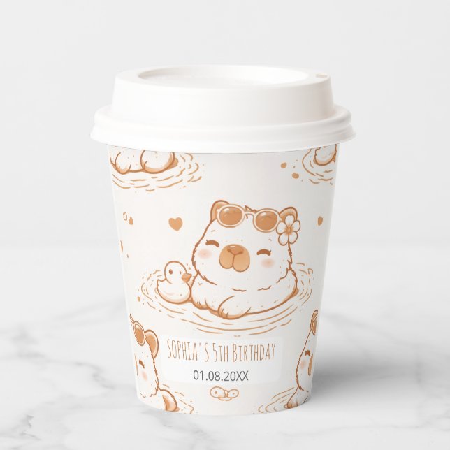 Cute Capybara With Sunglasses Kids Birthday Party Paper Cups (Front)