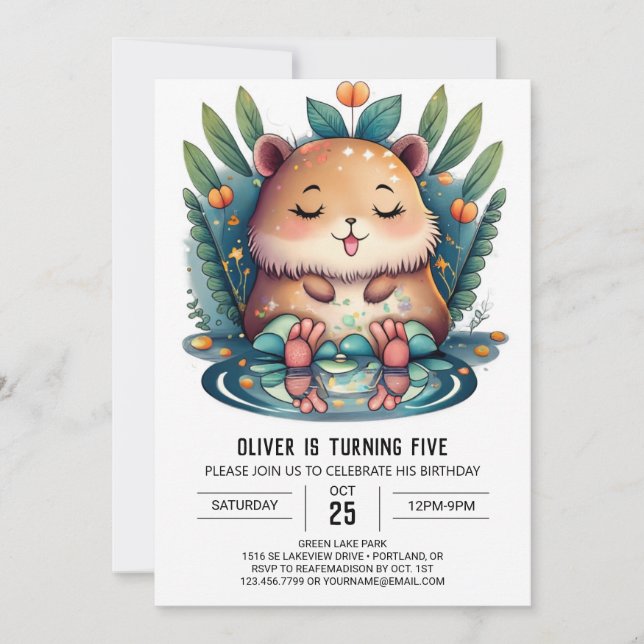 Cute Capybara Wonderland Birthday invitation (Front)