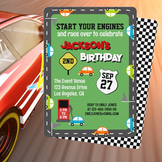 Cute Car Race Track Kids Colourful Birthday Party Invitation (Creator Uploaded)