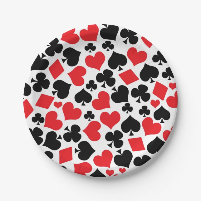 Cute card suit pattern casino party gambling paper plate (Front)